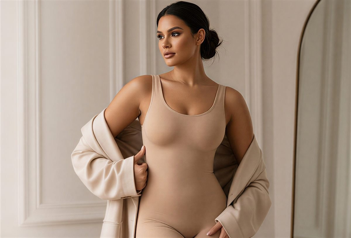 Woman wearing beige CurvCraft shapewear