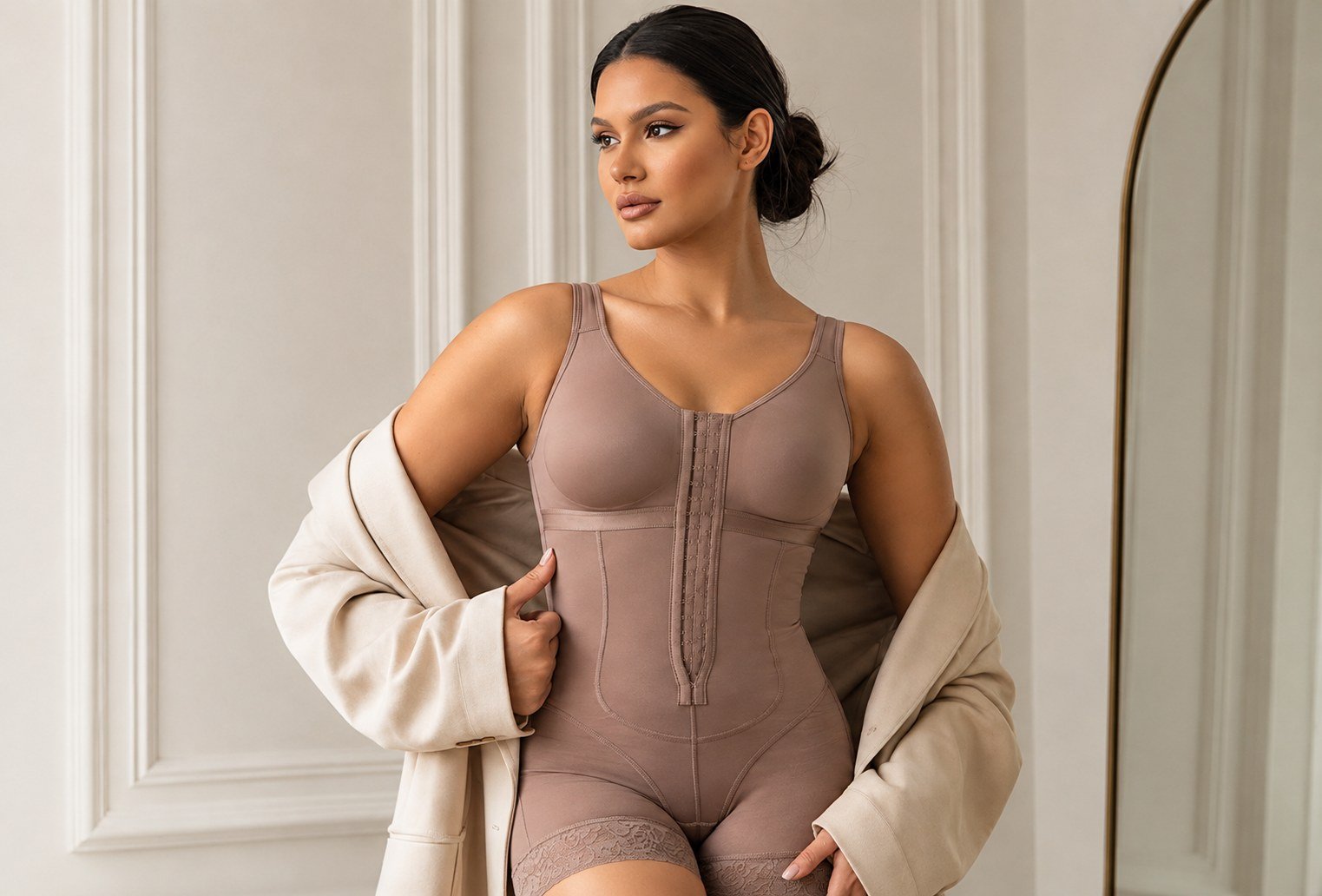 Woman wearing beige CurvCraft shapewear